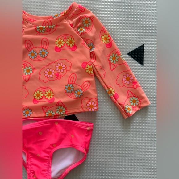 Cat & Jack|Baby girl Neon Pink Boho Floral Kids Swim Set bikini•••long sleeve - Picture 2 of 6